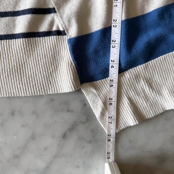 Lou & Grey Striped Asymmetrical Sweater Blue White XL 100% Cotton Nautical Shirt - Picture 7 of 7